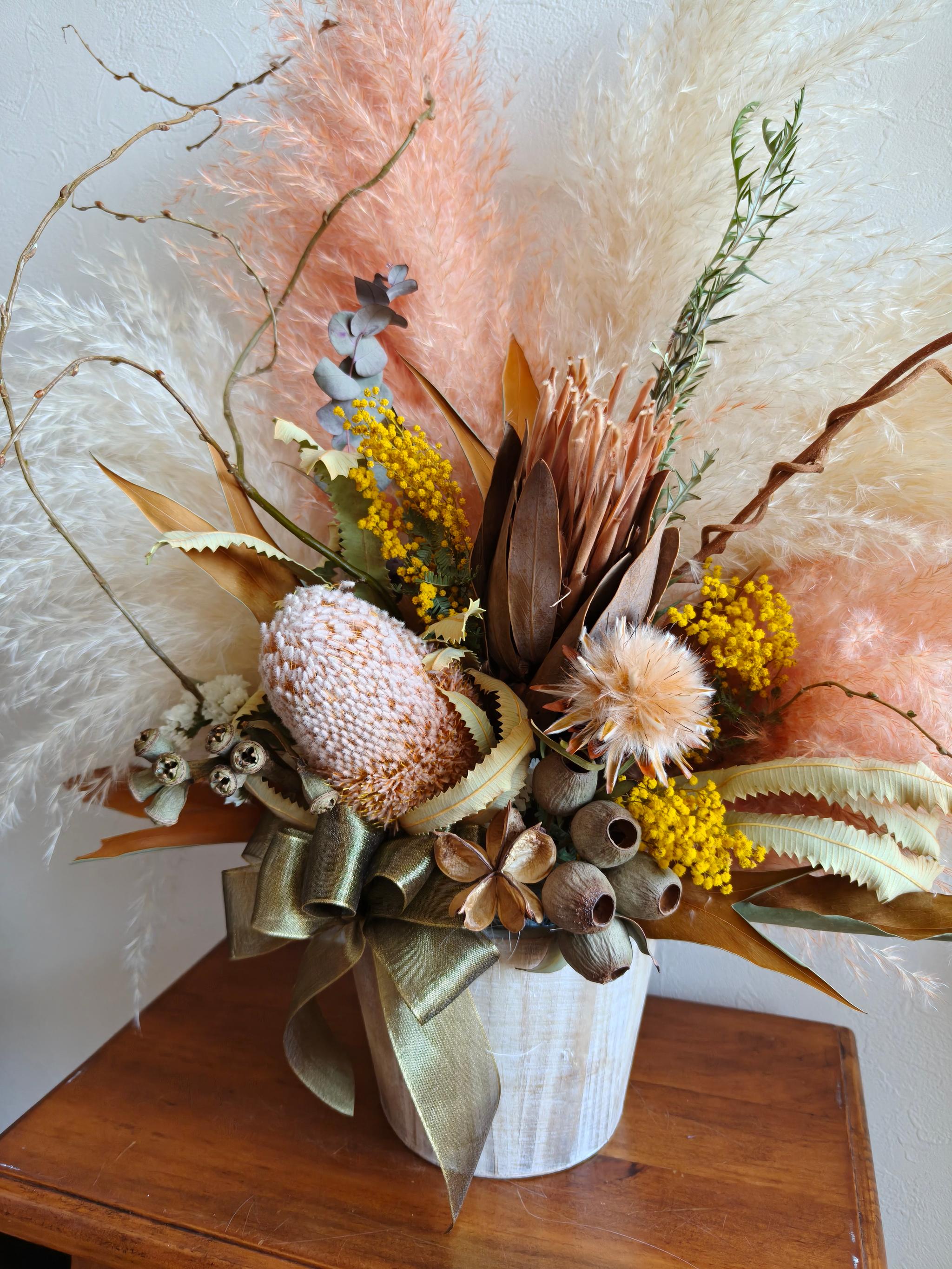 ワイルドフラワーとミモザのお祝い花L　パンパスグラス 開店祝い周年祝い新築祝い　インテリア店舗装飾　ドライフラワー | 7枚目